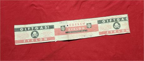 Nazi Germany Third Reich ZYKLON B label GIFTGAS! WW2 WWII German